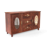 Corsica Modern Solid Mango Wood Sideboard with Mirror Accents Storage Cabinet & Chest Farmhouse Brown